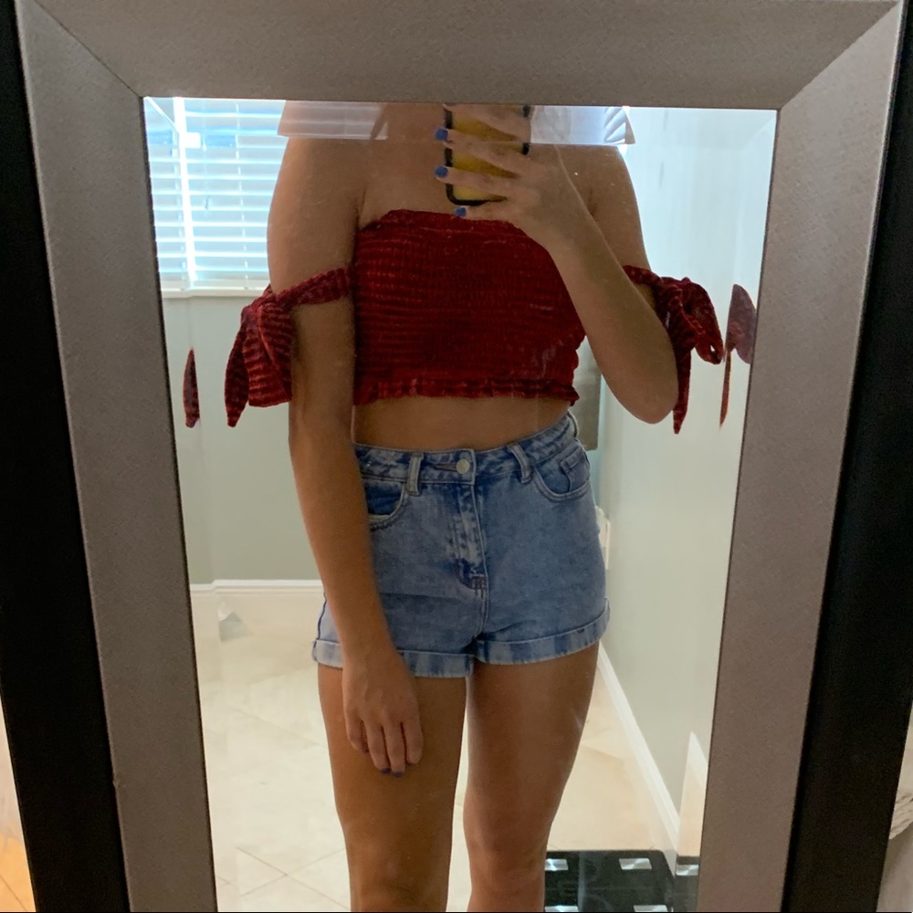 Red velvet off the shoulder crop top small